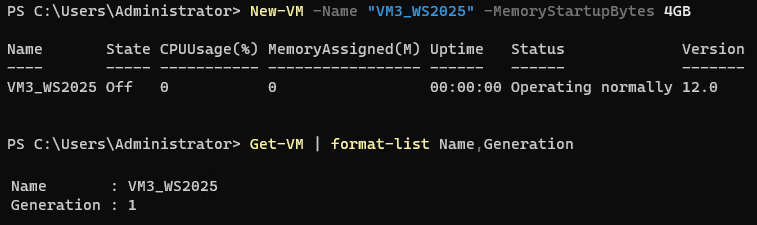 Поколение виртуальной машины по умолчанию при создании через PowerShell