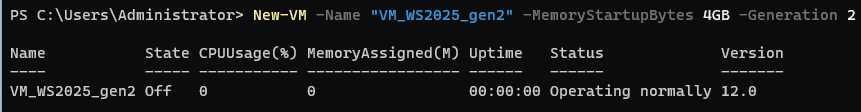 Создание виртуальной машины поколения 2 с помощью команд PowerShell