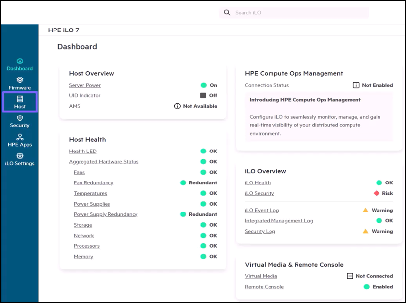 Главная панель управления HPE iLO 7